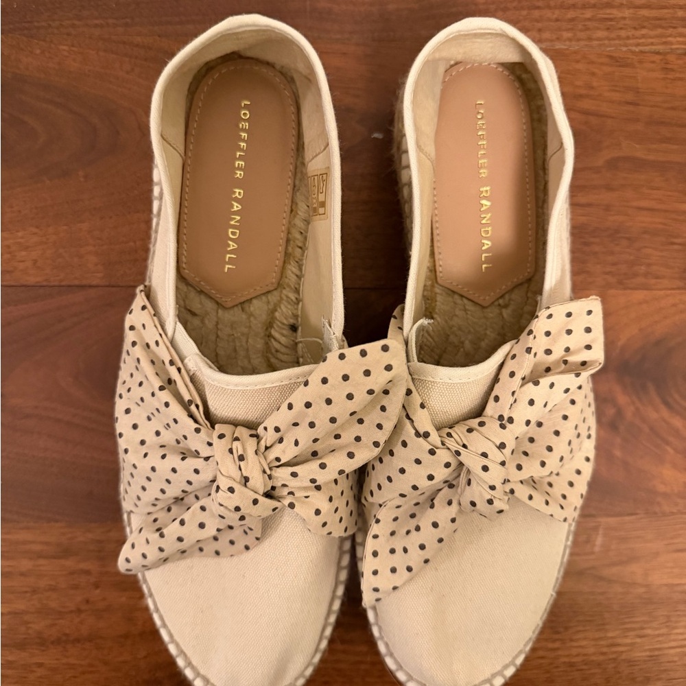 Loeffler Randall Cream Espadrilles with Polka Dot Bow